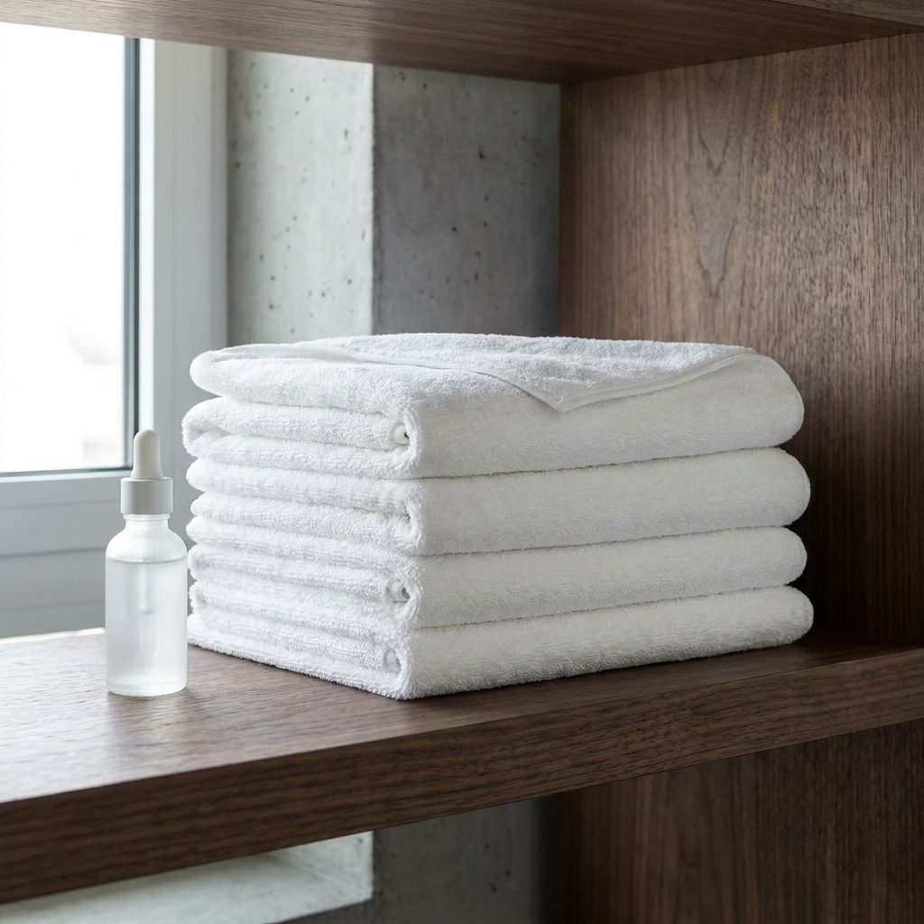 Clean white towels next to minimalist glass bottle — Clinique for Men review 2026
